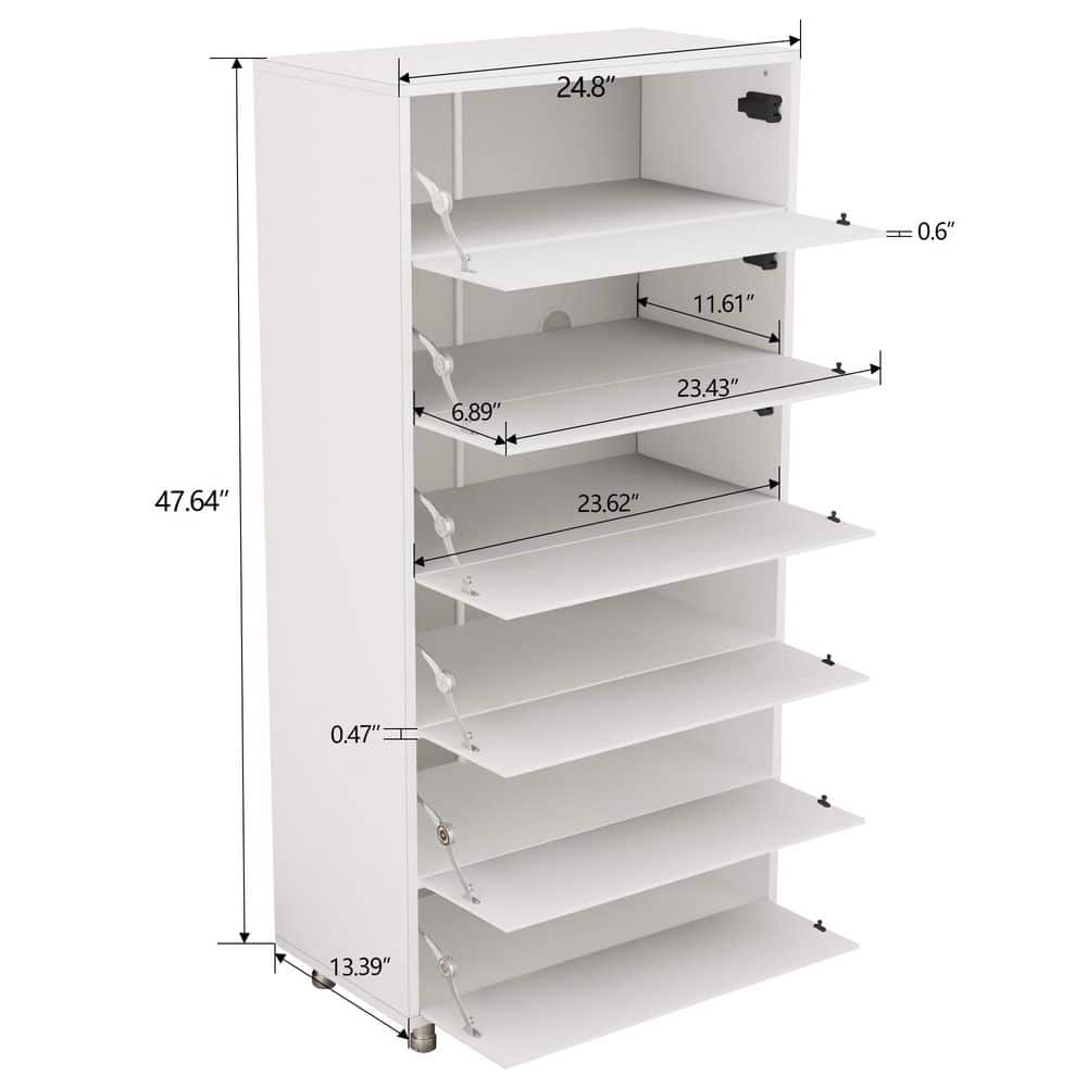 13.39 in W x 24. 8in D x 47.64 in H White Mirror Shoe Cabinet With
