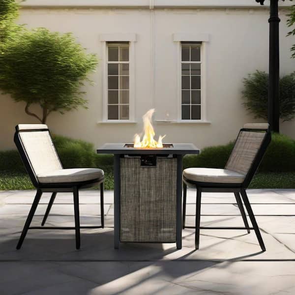 Black Square Steel and Textilene Outdoor Fire Pit Table with Lava Rocks