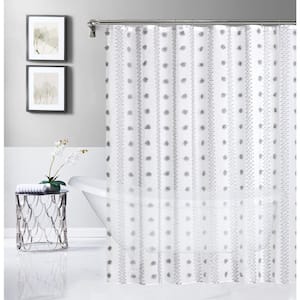 Cloud Modern 3D Linen-Look Fabric Shower Curtain With 3D Cotton Like Puffs 70 inch x 72 inch in Gray