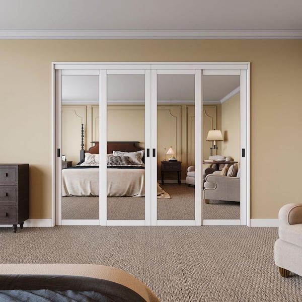 96 in. x 80 in. 1 Lite Mirror Glass White Finished Interior Closet Bypass Sliding Door with Hardware