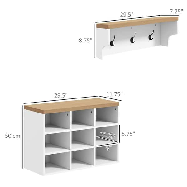 Carmalita White and Brown Hall Tree with Shoe Cubby and Coat Rack, Sho