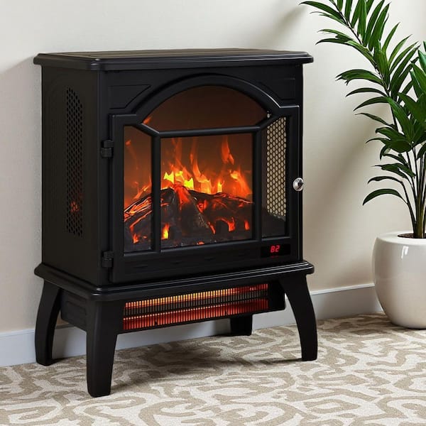 ToolCat 24 in. 3D Flame Freestanding Electric Fireplace in Black Electric Infrared Quartz Fireplace Stove with Remote Control