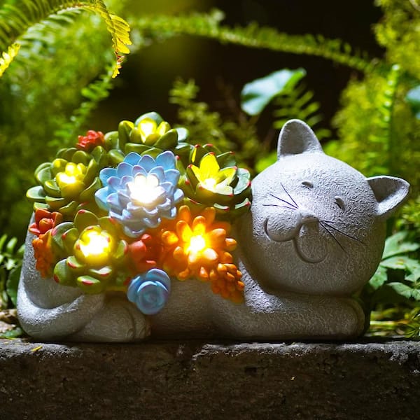 Goodeco Garden Outdoor Cat Statue - Cat Resin with Solar Light