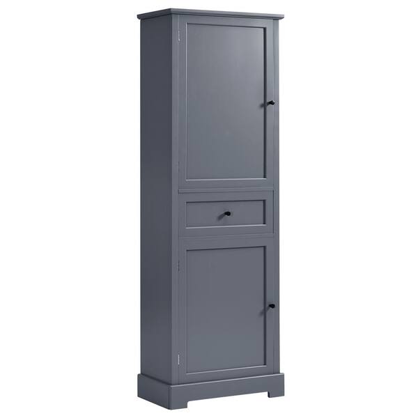 Unbranded 22.24 in. W x 11.81 in. D x 65.15 in. H Gray Linen Cabinet with 2-Doors and Drawer, Adjustable Shelf