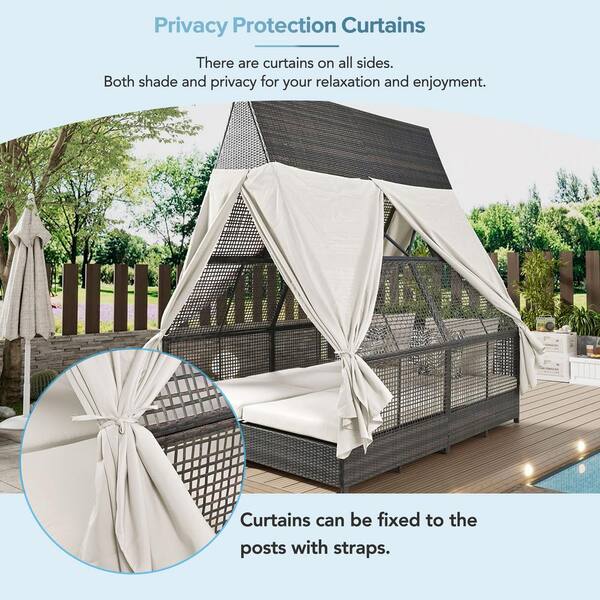 Double rattan outdoor lounge bed for garden terrace beach