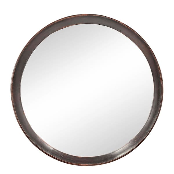 Unbranded Dark Brown 19.8 in W x 19.8 in. H Transitional Decor Style Round Mango Wood Framed Mirror for Wall