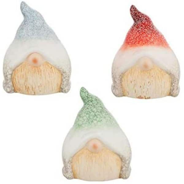 Evergreen 5 in. H Ceramic Small Gnome Garden Statuary, (Set of 3)