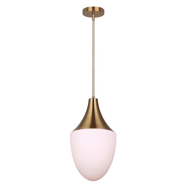 CANARM Evlin 60-Watt 1 Light Gold Contemporary Pendant Light with Flat Opal Glass Shade