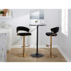 Jie 32.5 in. Black Velvet and Gold Metal Adjustable Bar Stool with Rounded T Footrest (Set of 2)