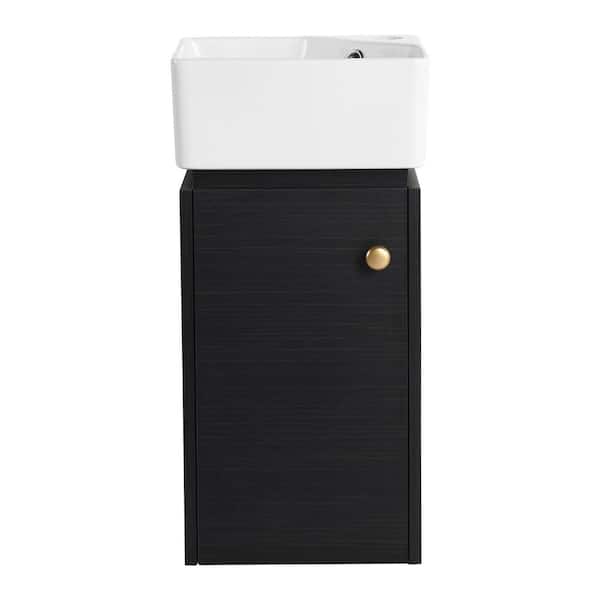 Staykiwi 12 in. W x 12 in. D x 24.1 in. H Single Sink Floating Bath Vanity in Black with White Ceramic Top