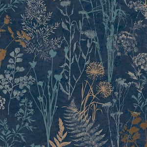 Organics Navy and Copper Non-Woven Paper Removable Wallpaper