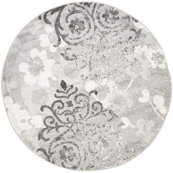 SAFAVIEH Adirondack Silver/Ivory 6 ft. x 6 ft. Round Floral Area Rug