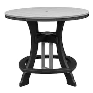 Adirondack Black Round Composite Outdoor Dining Table with Light Gray Top