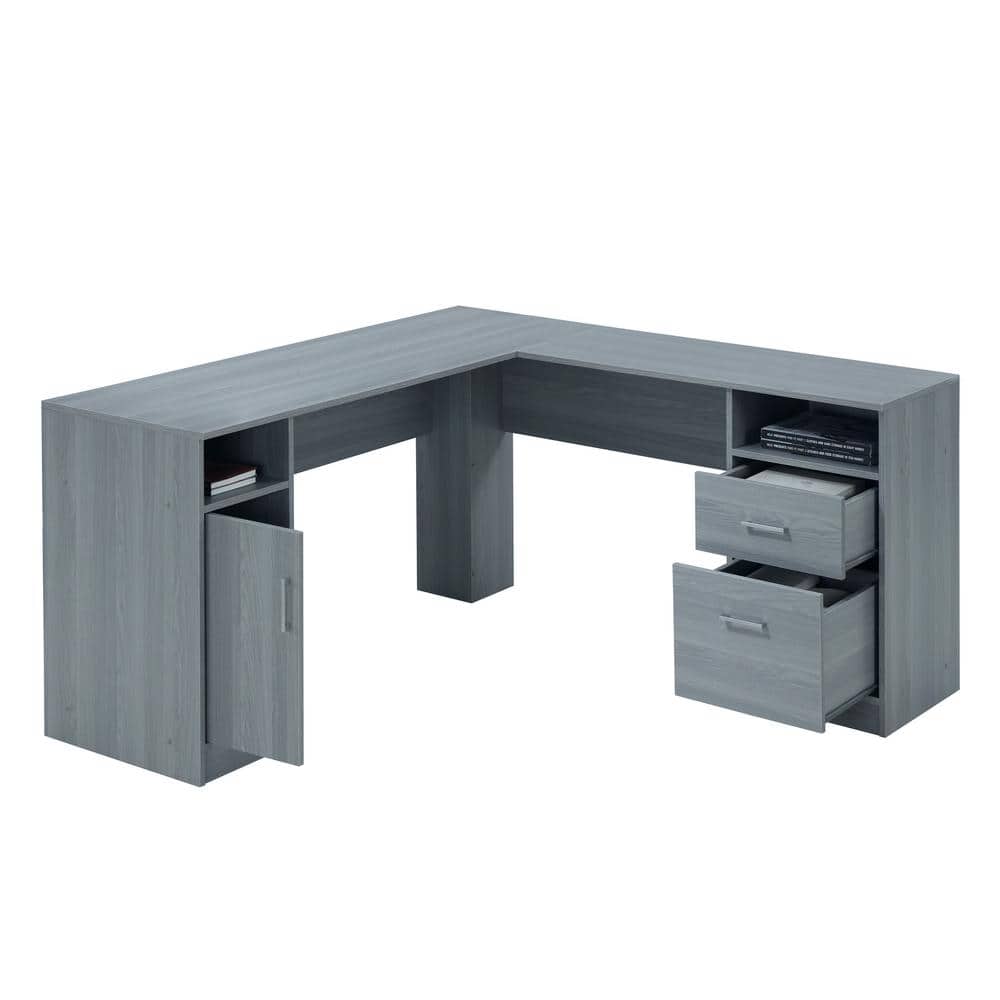 Ergonomic Gray L-Shaped Gaming Desk with Storage and Filing Cabinet