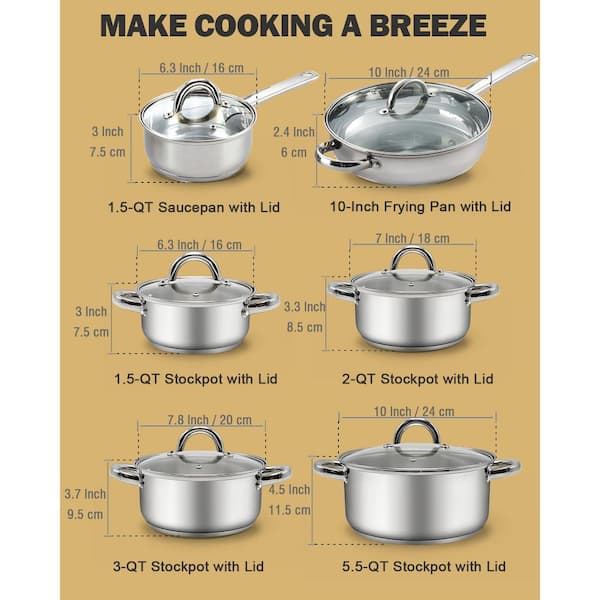 Cook N Home 12-Piece Silver Cookware Set in Stainless Steel NC-00250 - The  Home Depot