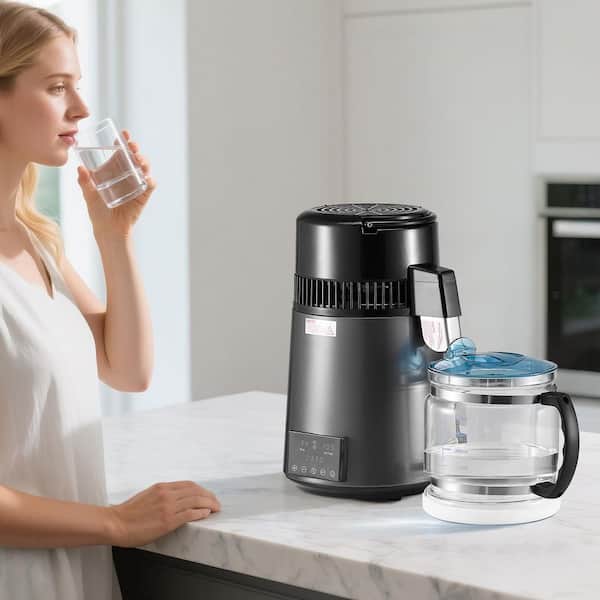 4L/1.1 gal. Water Distiller, 750-Watt Countertop Purifier with Glass Pot, Home Use Electric Kettles, Stainless Steel