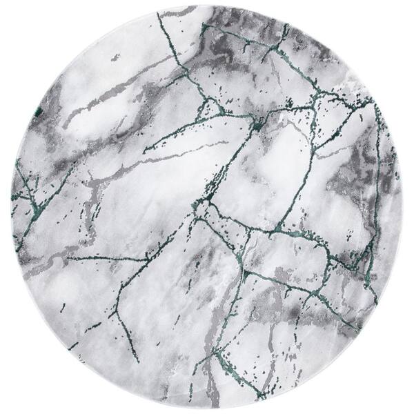 SAFAVIEH Craft 5 ft. x 5 ft. Gray/Green Distressed Abstract Round Area Rug