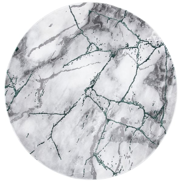 SAFAVIEH Craft Gray/Green 8 ft. x 8 ft. Round Distressed Abstract Area Rug