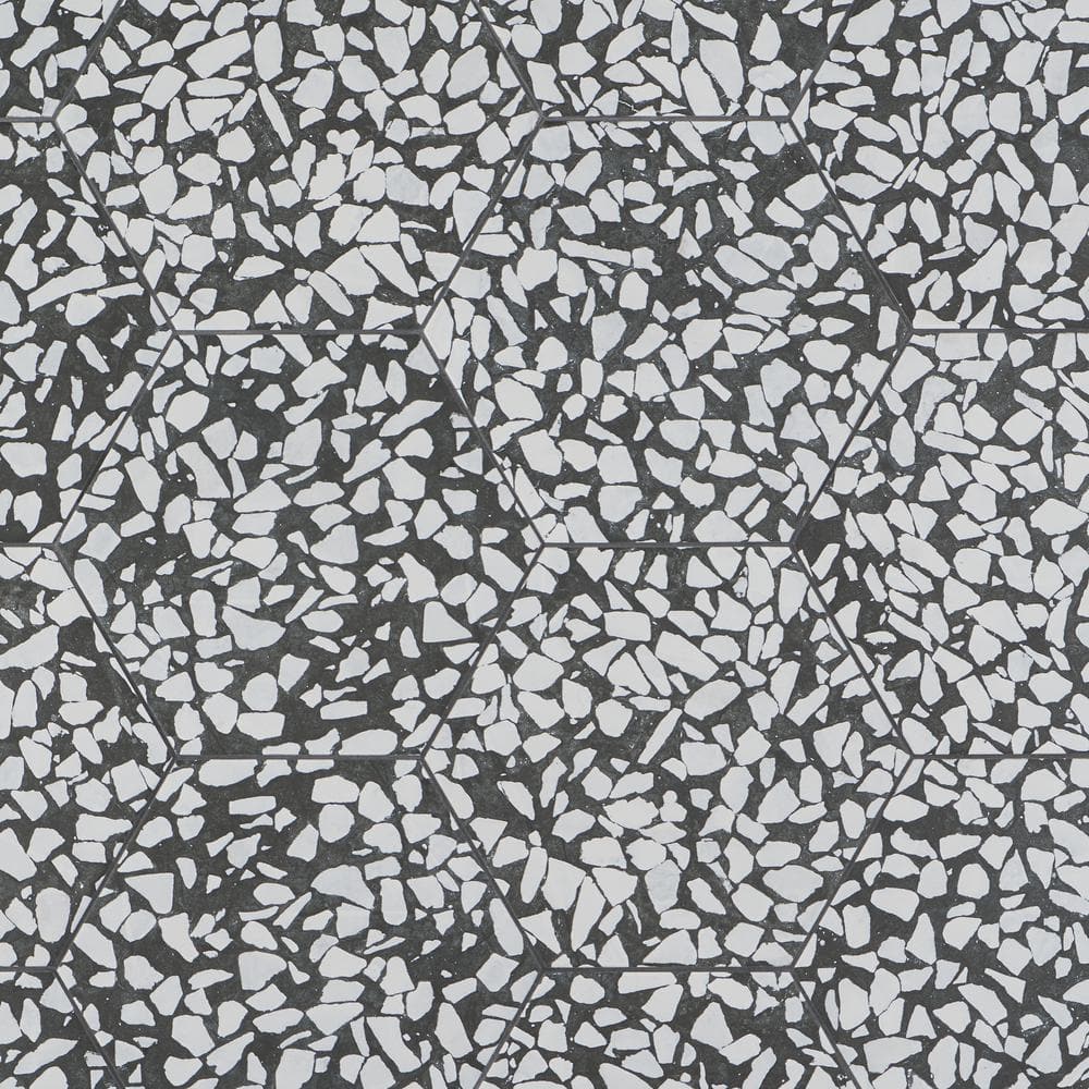 Jurassic Hex 9" Black and White Porcelain Tile