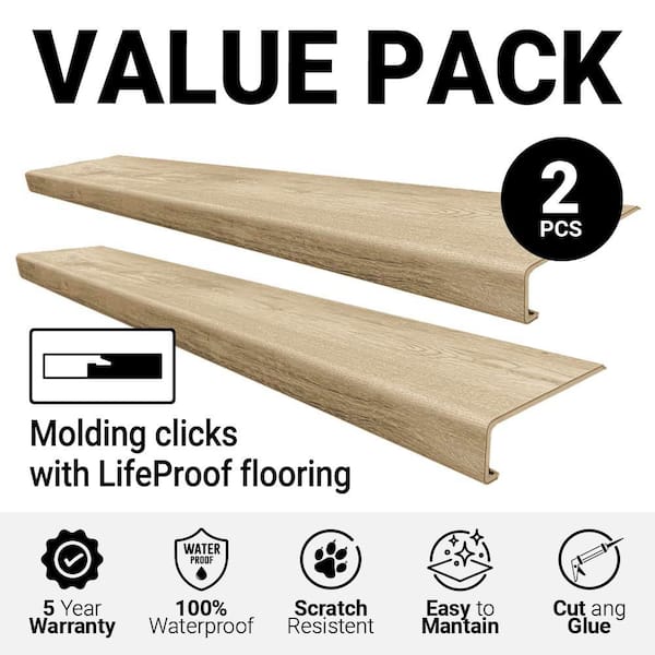 Bailey’s Beach Oak Vinyl Stair Tread Square-Exact Match for Lifeproof Floor, 2-Pieces, 46 in. L x 7 in. W x 6.5 mm T