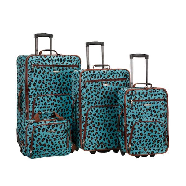 Rockland Jungle Expandable 4-Piece Softside Luggage Set, Blue Leopard