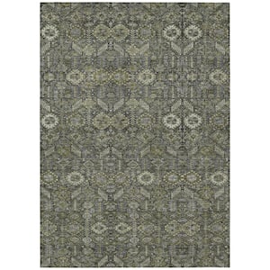 Moss Green and Gray 10 ft. x 14 ft. Woven Floral Rectangle Indoor/Outdoor Area Rug