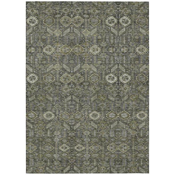 HomeRoots Moss Green and Gray 10 ft. x 14 ft. Woven Floral Rectangle Indoor/Outdoor Area Rug