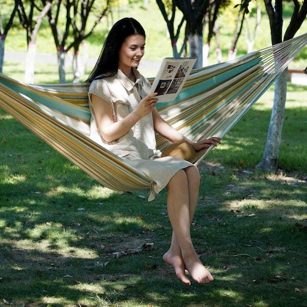 OGETFUUR 10.5 ft. Yellow and Green Portable Hammock with Tree
