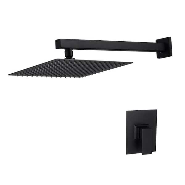 Logmey 1-Spray Patterns with 1.8 GPM 10 in. Wall Mounted Full Fixed Shower Head with Rain Shower System in Black
