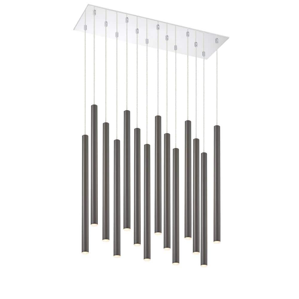 Forest 5 W 14 Light Chrome Integrated LED Shaded Chandelier with Pearl Blac
