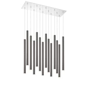 Forest 5 W 14 Light Chrome Integrated LED Shaded Chandelier with Pearl Black Steel Shade