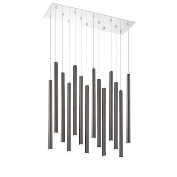 Unbranded Forest 5 W 14 Light Chrome Integrated LED Shaded Chandelier with Pearl Black Steel Shade