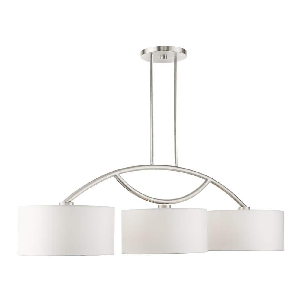 Elegant Brushed Nickel 3-Light Drum Chandelier with Off-White Shade