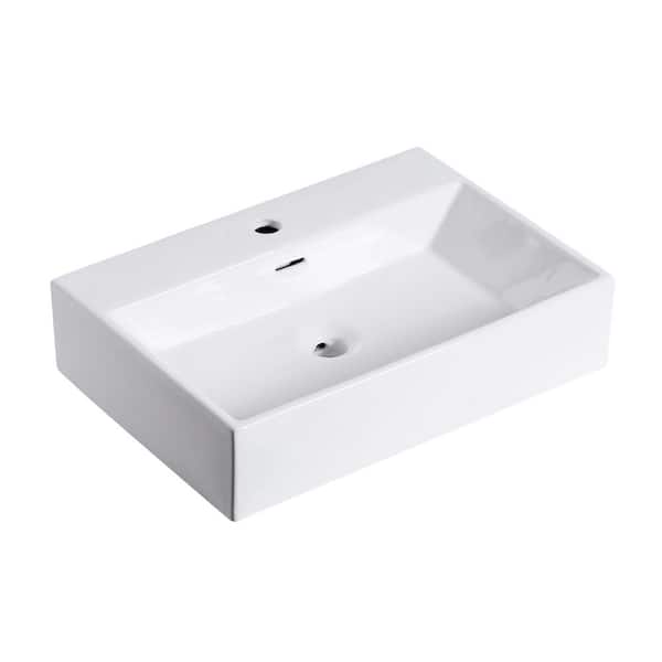 Altair 24 in. Rectangle White Ceramic Vessel Bathroom Vanity Sink with Overflow