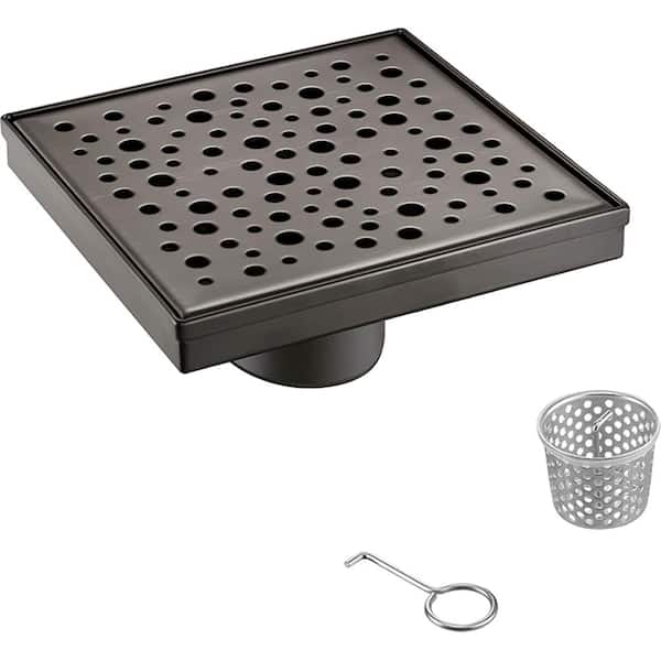 Elegante Drain Collection 4 in. Square Stainless Steel Shower Drain with Rain Drop Pattern, Venetian Bronze