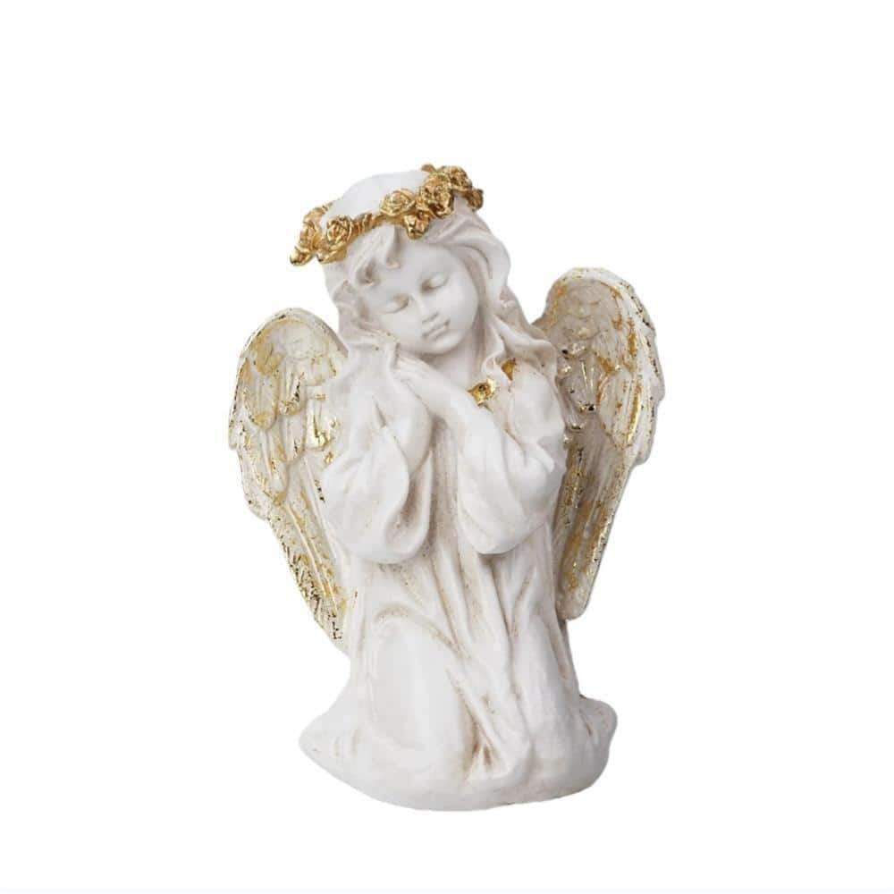 White 5 in. x 7 in. Resin Kneeling Praying Angel Figurine LINBQ458
