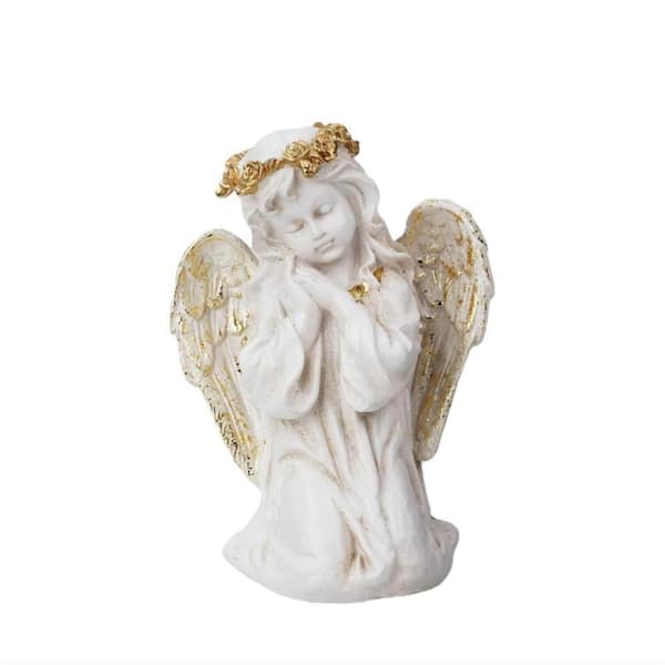 White 5 in. x 7 in. Resin Kneeling Praying Angel Figurine LINBQ458