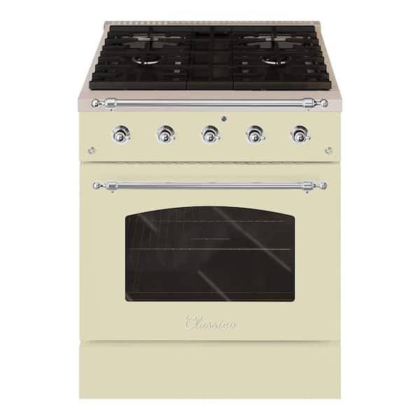 Hallman CLASSICO 30 in. 4 Burner Freestanding Single Oven Gas Range with Gas Stove and Gas Oven in Off-White Family