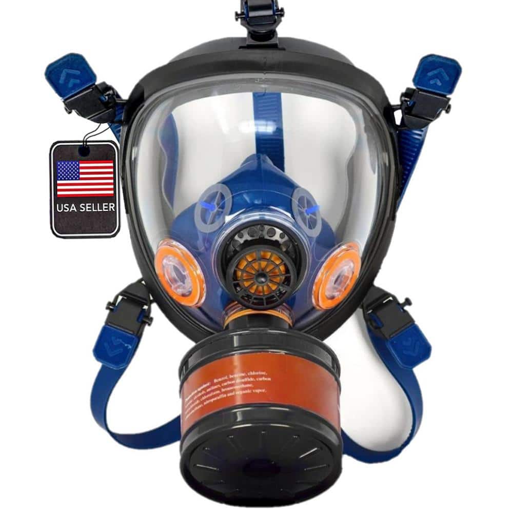 Parcil Safety Full Face Organic Vapor Tactical Gas Mask and Survival Respirator with 40mm P-D-1 Filter Pod, Navy Blue & Black -  ST-100X