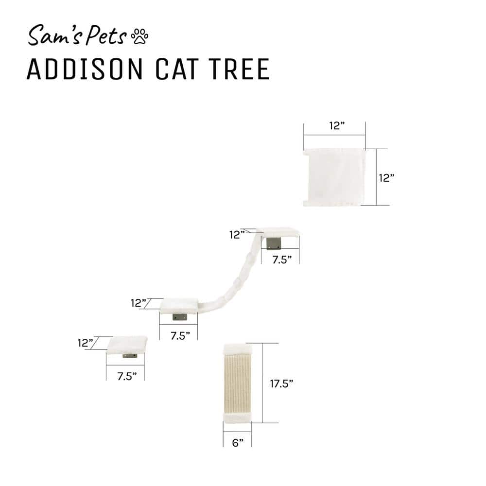 White Wall-Mounted Sisal Cat Climber with Platforms