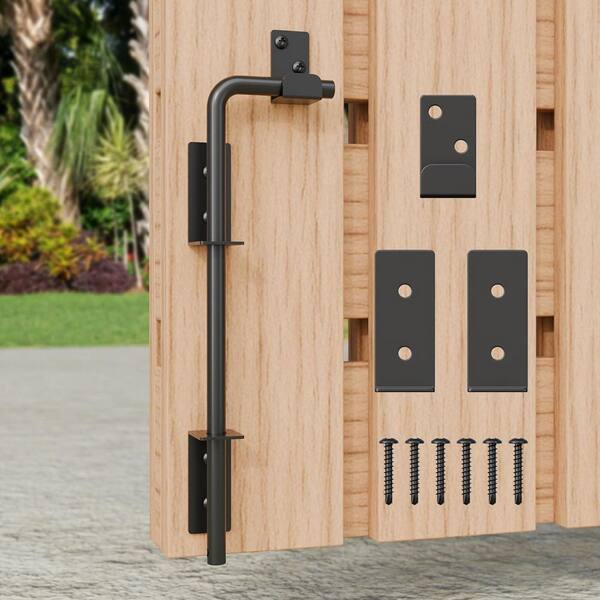 HILLMASTER 12" Heavy Duty Cane Bolt Gate Drop Rod For Wood Fence, Steel Drop Bolts Cane Bolt Hardware For Wooden Gater And Holding Doors, Black Finish