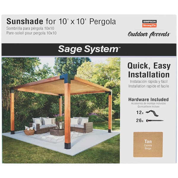 Outdoor Accents Sage System Sunshade for 10 ft. x 10 ft. Pergola, Tan