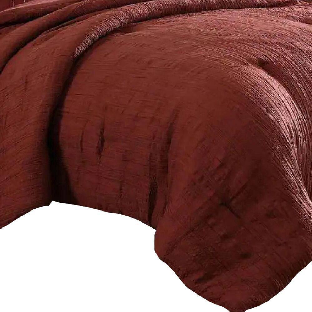 Benjara Alice 5- Piece Red Textured Microfiber Queen Comforter Set - 3
