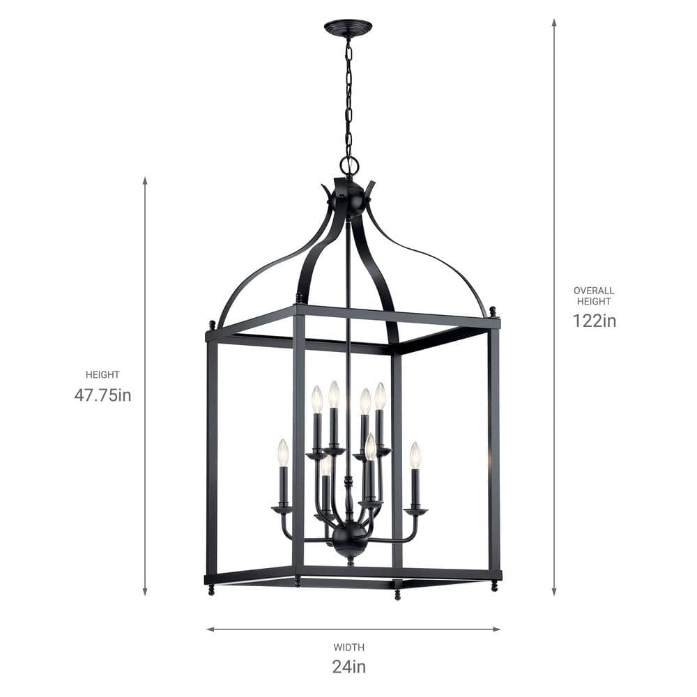 Black 48" Cage Outdoor Pendant Light with 8 Bulbs