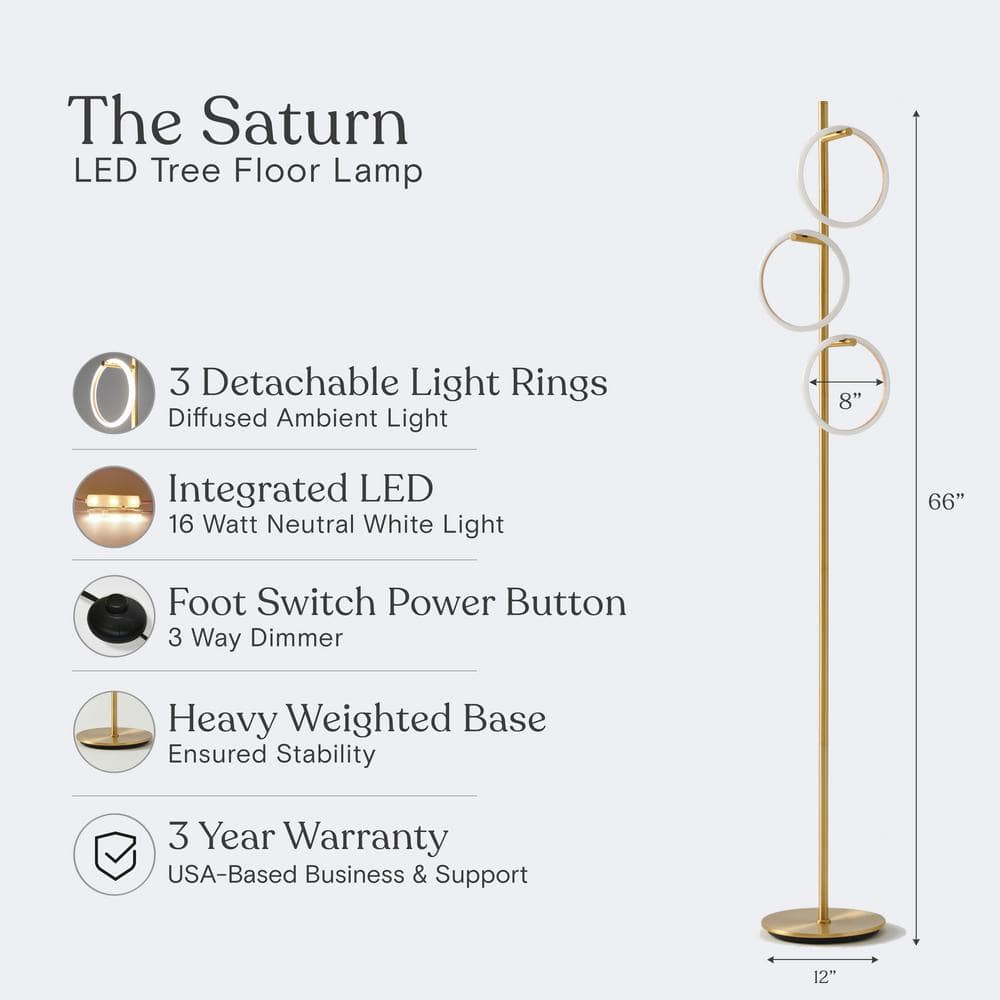 Saturn Antique Brass 66" Kids' 3-Way Dimming LED Floor Lamp