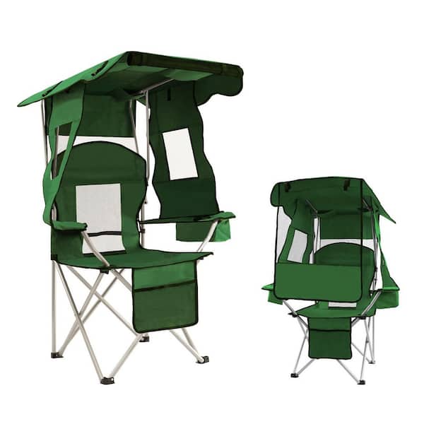 20.6 in. D x 20.6 in. W x 51.6 in. H Alloy Steel Beach Chair or Lawn Chair with Adjustable Shade Canopy for Beach, Green