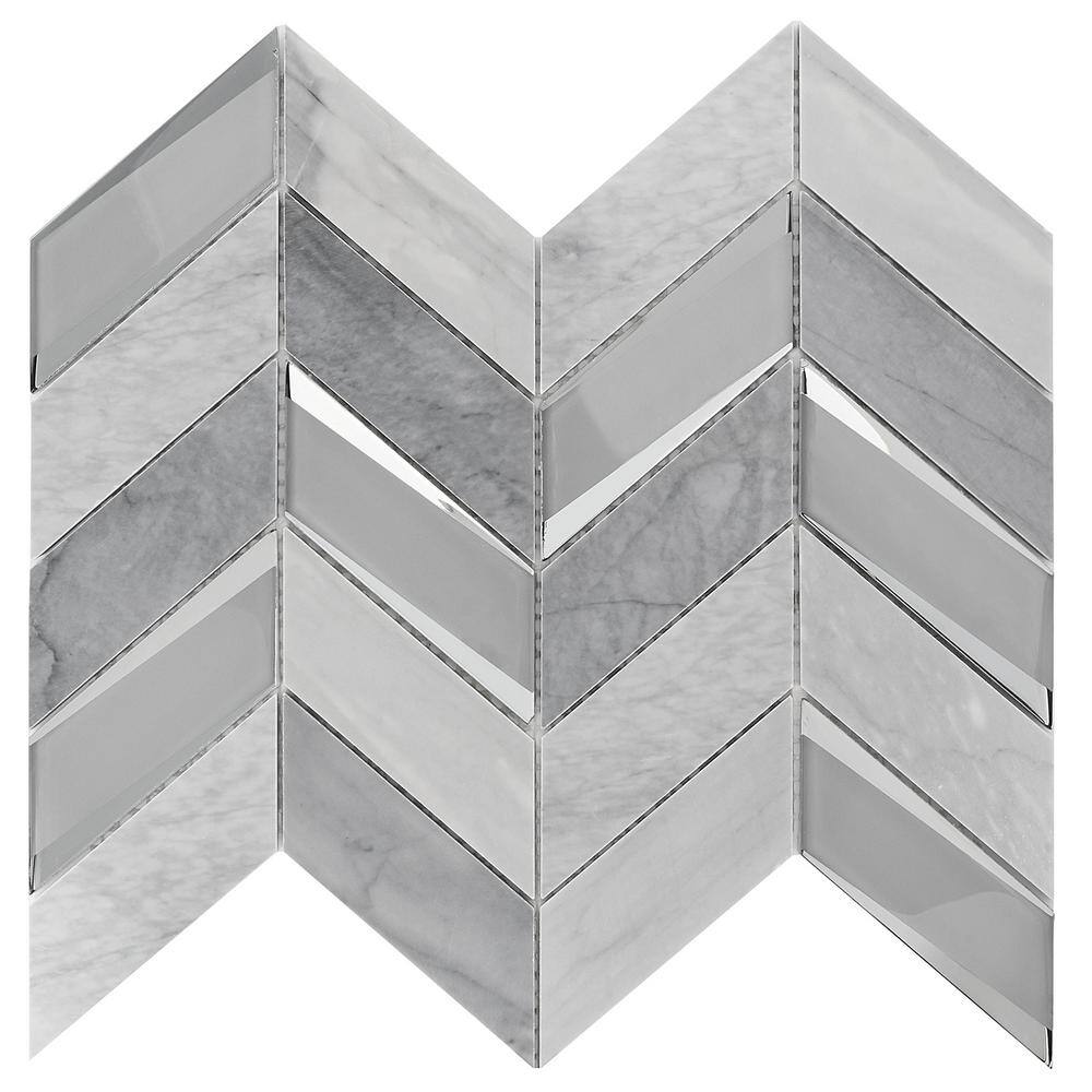 Verona Polished Gray Marble Chevron Mosaic Tile