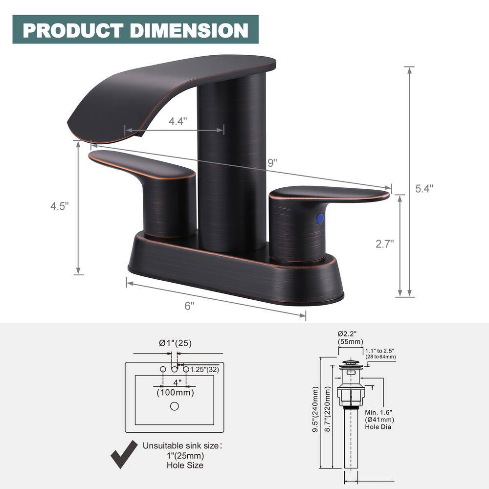 Oil Rubbed Bronze Double Handle Waterfall Bathroom Faucet