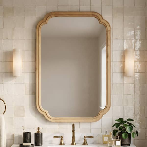 Natural Wood 20 in. W x 30 in. H Small Rectanngular Framed Decorative Wall Mount Bathroom Vanity Mirror