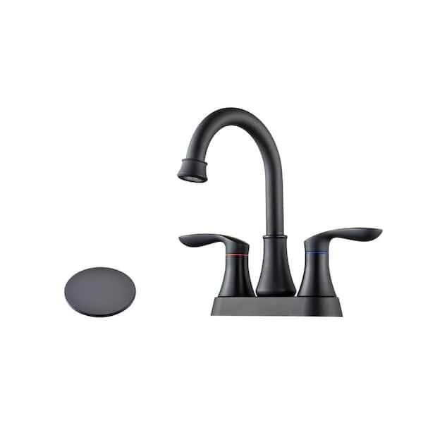 Mondawe Mondawell Swivel 4 in. Centerset Double Handle Mid Arc Bathroom Faucet with Drain and Supply Lines in Matte Black